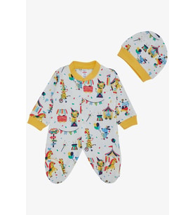 Breeze Erkek Bebek Patikli Tulum Sirk Temalı 0-6 Ay, Beyaz