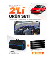 e-biz MAZDA 323 FAMİLİA KAPAKLI (1994-1998) Uyumlu Torpido Örtüsü + Deri Çanta - Siyah-Mavi - MA003
