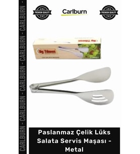 Özel Üretim Paslanmaz Çelik Ergonomik Delikli Süzgeçli Şık Sunum Lüks Salata Servis Maşası Metal