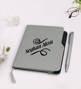 BK Gift Kişiye Özel İsimli Gri Termo Deri Defter Kalem Seti-5