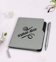 BK Gift Kişiye Özel İsimli Gri Termo Deri Defter Kalem Seti-5