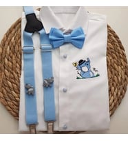 cool partyshop mavi fil konseptli erkek çocuk askı papyon gömlek (Açık Mavi)
