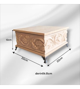 Ahşap- Ham Mdf- Desenli-takı-makyaj-aksesuar-çok Amaçlı- Ayaklı Kare Dekoratif Kutu