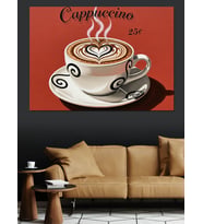 Cappuccino Kahve Fincan Çizimi Dekoratif Kanvas - Mdf Ahşap Tablo