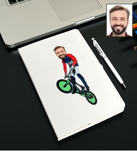 Kişiye Özel Bisiklet Tasarımlı Karikatürlü Beyaz Defter Kalem Seti 110
