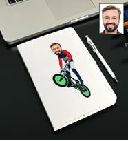 Kişiye Özel Bisiklet Tasarımlı Karikatürlü Beyaz Defter Kalem Seti 110