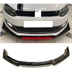 Vw Polo MK5 Gri Renkli Şeritli Dilli Ön Lip 4 Prç Parlak Siyah ABS