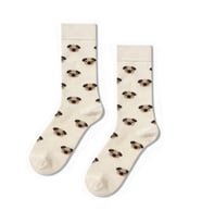 Pug Köpek Desenli Krem Unisex Soket Çorap