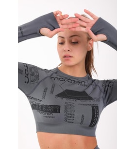 Maraton SlimFit Kadın Bisiklet Yaka  Antrasit- Crop Top