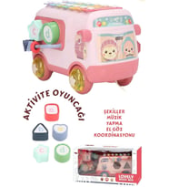Eğitici Bul Tak Işıklı ve Müzikli Otobüs İnce Motor Kas Geliştirme Beyin Zihin Gelişimi (17x35x18cm)