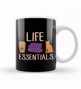 Cute Life Essentials Are Coffee Books and Cats Kupa Bardak Porselen