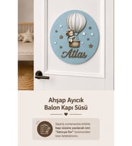 Ahşap Çocuğun İsmine Mavi Balonlu Kapı Süsü - Bebek Hastane Kapısı ve Bebek Odası için Kapı Süsü