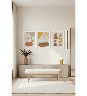 Modern Minimalist Kedi Temalı 3’lü Ahşap Çerçeveli Tablo Seti