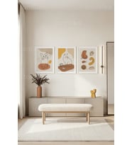 Modern Minimalist Kedi Temalı 3’lü Ahşap Çerçeveli Tablo Seti