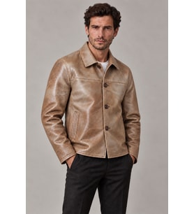 Theo Erkek Vintage Eskitme Camel Hakiki Deri Ceket