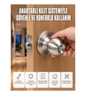 Mey İthalat® Estetik Güvenli Topuzlu Kapı Kilidi
