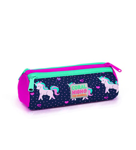 Coral High Kids Lacivert Pembe Unicorn Desenli Üç Bölmeli Kalem Çantası 22310