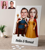 Karikatürlü Kral Kraliçe Kişiye Özel Puzzle