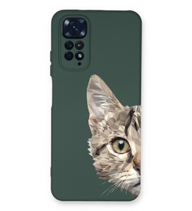Xiaomi Redmi Note 11 Pro  Uyumlu Lansman Kılıf Catface Tasarımlı İçi Kadife Kapak-Yeşil (Şeffaf)