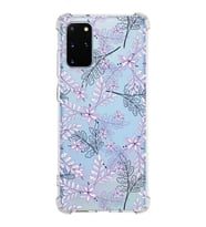 Samsung Galaxy S20 Plus  Köşe Korumalı Antişok Kapak Floral Lila Tasarımlı Şeffaf  Kılıf