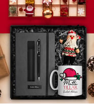 10 Adet Yılbaşına Özel Defter & Deri Kılıflı Touch Pen Kalem & Özel Tasarım Kupa & Peluş Anahtarlık Hediye Seti (Kırmızı)
