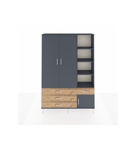 Arges Dolap 5 Raflı 4 Çekmeceli Tek Askılı 132x30x195 Antrasit-Antrasit/Çam