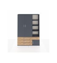 Arges Dolap 5 Raflı 4 Çekmeceli Tek Askılı 132x30x195 Antrasit-Antrasit/Çam