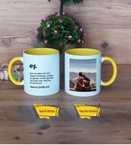 Eşe Hediye Kupa Bardak Sarı Fotoğraflı Yıl Dönümü Doğum Günü Hediyesi
