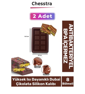 8 Bölme Bpa İçermez Esnek Dayanıklı Yüksek Isı Dayanıklı Dubai Çikolata Silikon Kalıbı Kabı 2 Adet