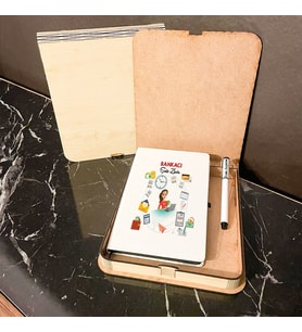 Bankacı Ahşap Kutulu Defter Kalem Set 001