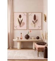 Minimalist Çiçek Kompozisyonları 2'li Ahşap Çerçeveli Tablo Seti