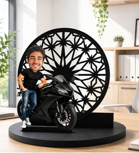 Kişiye Özel Motosiklet Temalı Karikatür Biblo Fotoğraflı Motorcu Figürlü Dekoratif Hediye