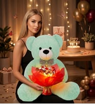 LED Işıklı Kırmızı-Beyaz Kelebek Buketi – 25 Kelebekli & 90 cm Büyük Peluş Ayı Sevgiliye Hediye (Turkuaz)