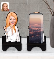 BK Gift Kişiye Özel Kadın Model Karikatürlü Ahşap Biblo Telefon Standı-2
