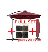 3 Mt 8 Kaburga Full Demir 21 Kg Bahçe Şemsiyesi Full Set Havuz Şemsiyesi Büyük Şemsiye (Bordo)