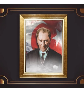 Altın Varaklı Çerçeveli Paspartulu Atatürk Tablo TR0845 (Gold)