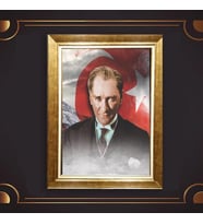 Altın Varaklı Çerçeveli Paspartulu Atatürk Tablo TR0845 (Gold)