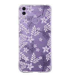 Huawei Honor 8c  Uyumlu Kapak Floral Lila Tasarımlı Şeffaf Silikon Kılıf