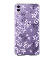 Huawei Honor 8c  Uyumlu Kapak Floral Lila Tasarımlı Şeffaf Silikon Kılıf