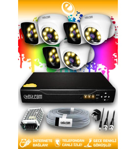 ELITCAM 6 Kameralı Kare 3 İç Kamera Set HDD'siz Full HD Renkli Gece Görüşlü Güvenlik Kamerası Sistemi