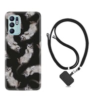 Oppo Reno 6 Kılıf Silikon Boyun Askılı İpli Desenli Silikon Sevimli Kedicikler 1785
