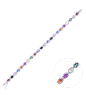 Nusnus Renkli Oval Taşlı Kadın Gümüş Bileklik ZRK 2160 6.9 GR