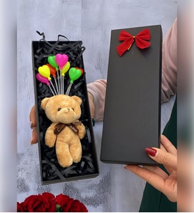Kahve Peluş Ayıcık & Renkli Balonlar  Doğum Günü Hediyesi  Sevgiliye Hediye  Özel Kutusunda