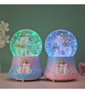 Yavru Unicorn  Büyük Boy Işıklı Müzikli Otomatik Kar Püskürten Kar Küresi