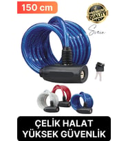 Premium Anahtarlı Çelik Halatlı Dayanıklı Bisiklet Motosiklet Scooter Kilidi 150 cm Güvenli Pratik