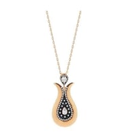 Lale Model Zirkon Taşlı Rose Gümüş Kolye