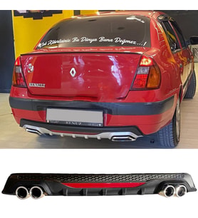 Renault Clio Mk2 Sedan Siyah Difüzör Difizör Yuvarlak Egzoz Görünüm Reflektörlü