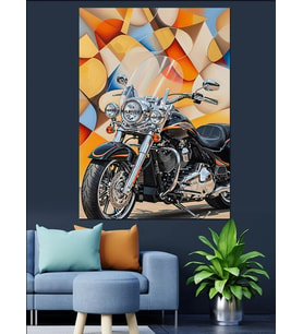 Renkli Geometrik Modern Motosiklet Tasarımı Dekoratif Kanvas - Mdf Ahşap Tablo