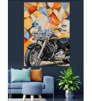 Renkli Geometrik Modern Motosiklet Tasarımı Dekoratif Kanvas - Mdf Ahşap Tablo