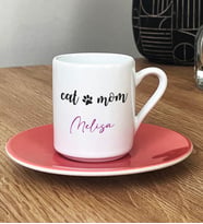 Kişiye Özel Cat Mom Türk Kahvesi Fincanı Kedi Annesi -2- (Pembe)